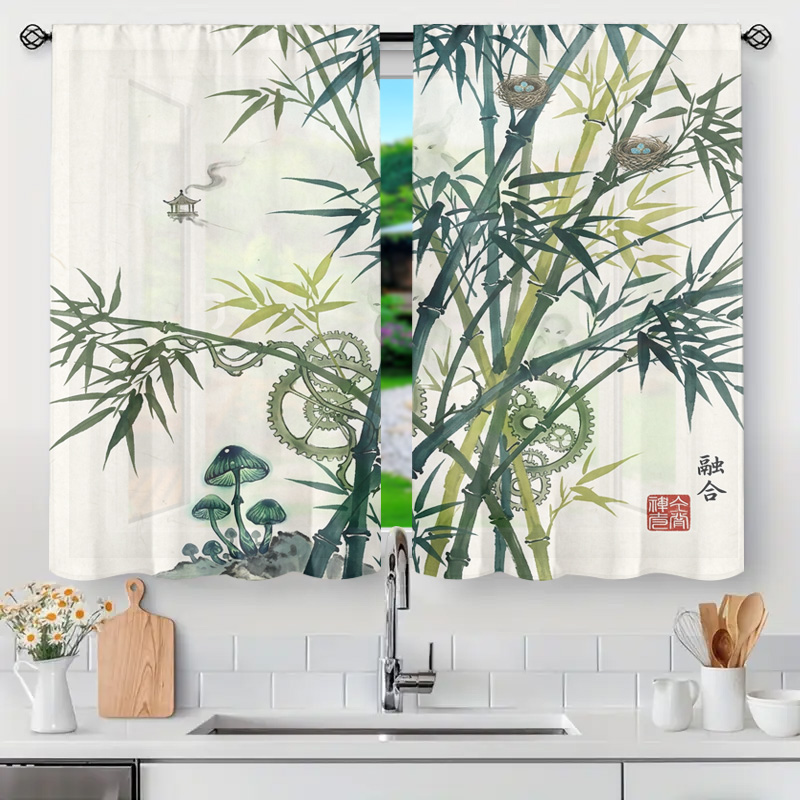 Home Decor Japandi Style - Декоративные полупрозрачные шторы с бамбуковым узором