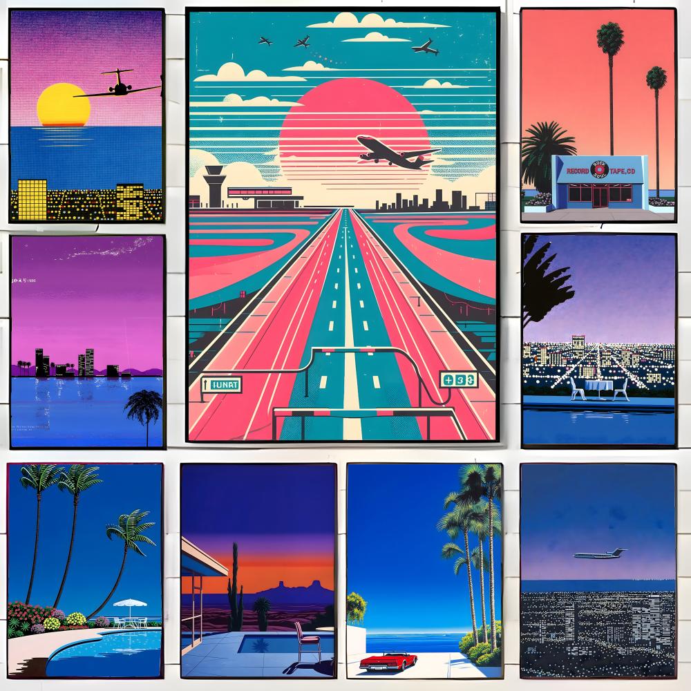Geometric Wall Art - Ретро-иллюстрация пейзажа H-Hiroshi Nagai, постер, холст,
