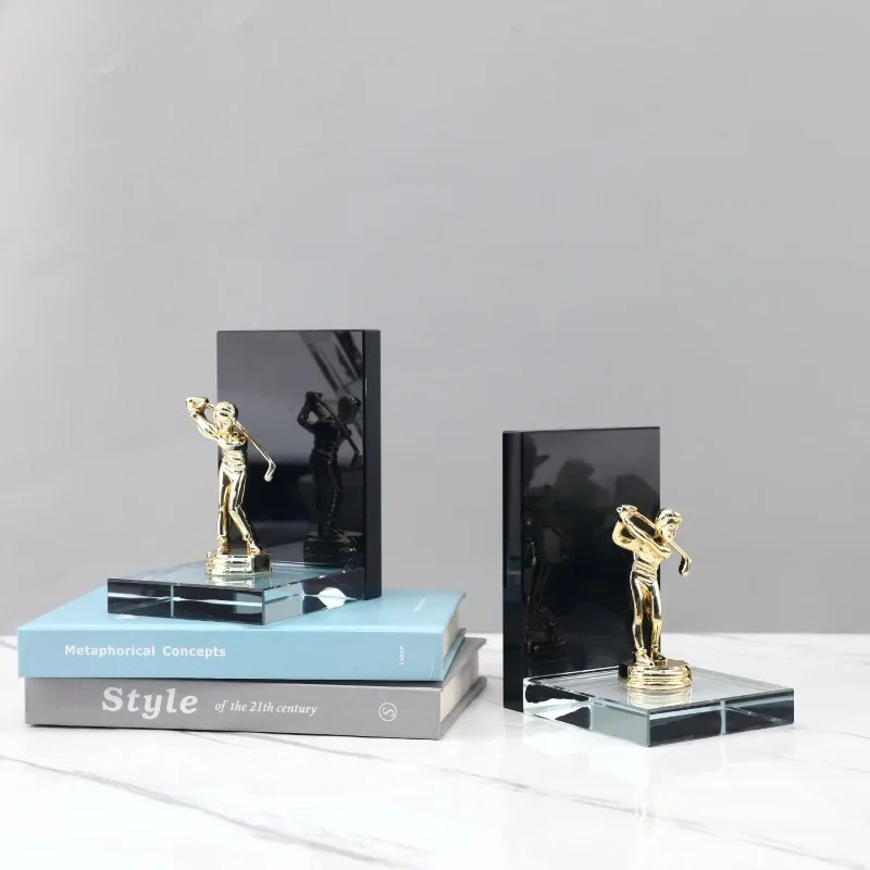Aesthetic Bookend - Золотая скульптура гольфиста, абстрактное украшение, хрустальная