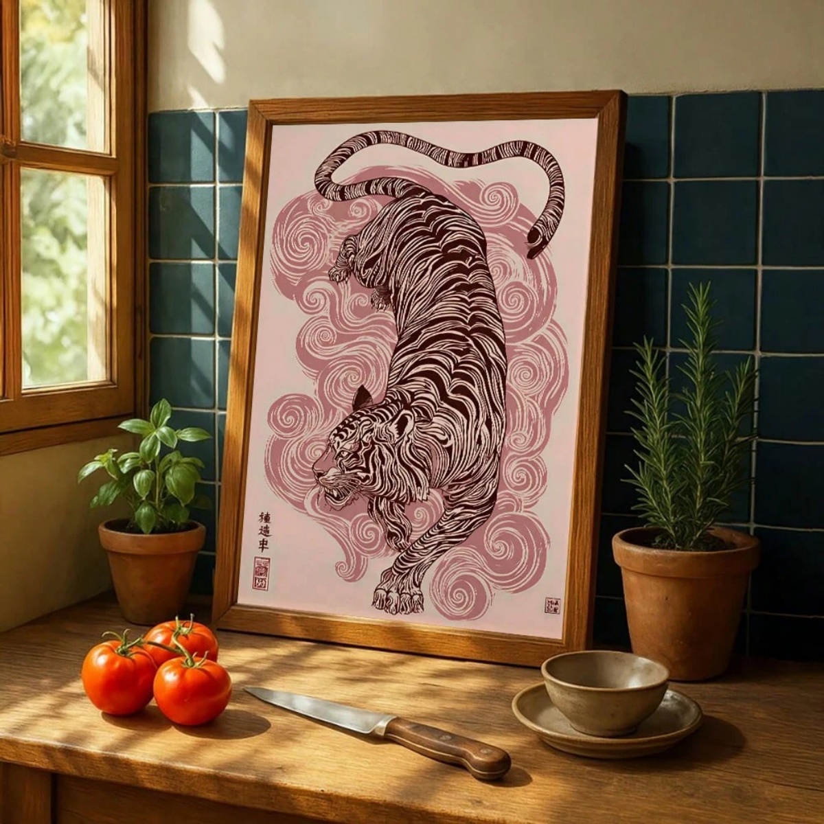 Home Decor Japandi Style - Японский постер с изображением тигра на