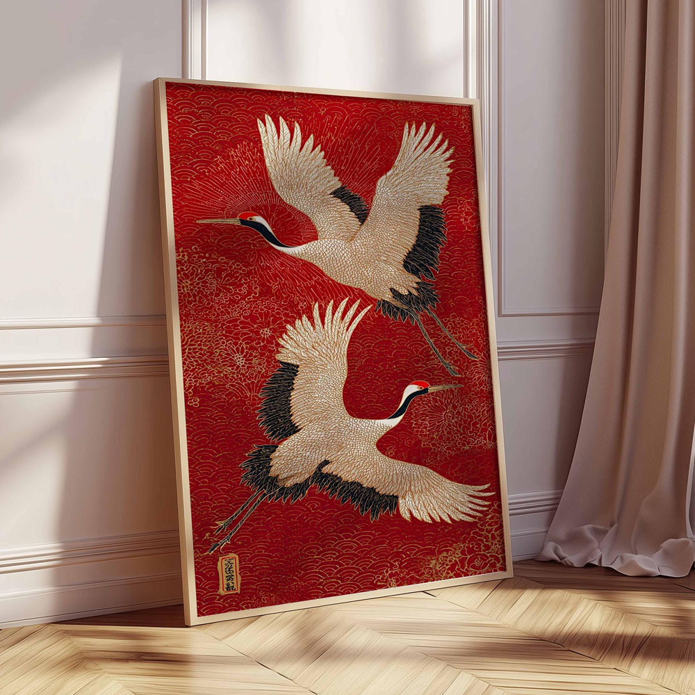 Home Decor Japandi Style - Японские летающие журавли, принты на холсте,