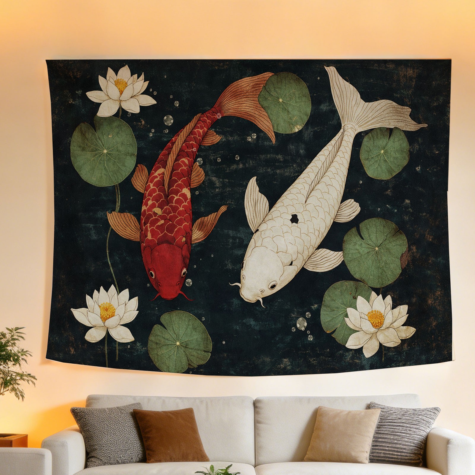 Роскошный гобелен с карпами ко – обзор и цена Home Decor Japandi Style